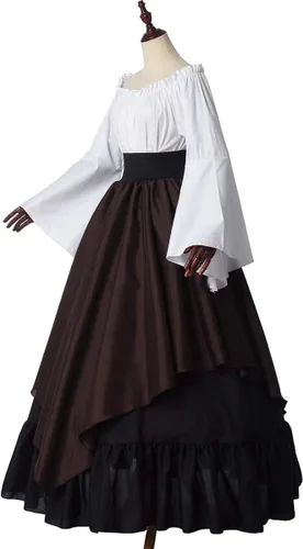 Vista 5 de BPURB Vestido medieval para mujer, disfraz renacentista (parte superior, falda y enagua)