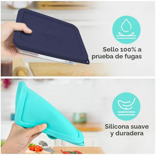 Vista 4 de SOPHICO Tapas de repuesto de silicona rectangular de 3 tazas para vidrio MINT - 2 PACK