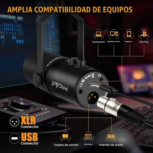 Vista 4 de Micrófono dinámico USB/XLR para juegos, podcasting y transmisión USB/XLR dual-use microphone for gaming, podcasting and streaming. USB enables