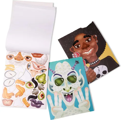 Vista 4 de Melissa & Doug Make-a-Face - Bloc de calcomanías - Personajes locos, 20 caras, 5 hojas de calcomanías