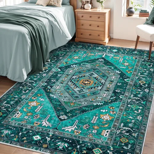 Vista 43 de SERISSA - Tapetes florales vintage, antideslizante, lavable, pequeño, ultrasuave, bohemio, de pelo bajo, para entrada, interiores, habitación