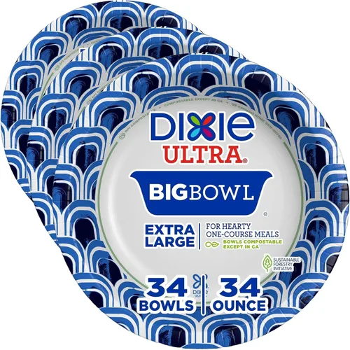 Vista 9 de Dixie Ultra Cuencos de papel extra grandes, 34 onzas, 34 unidades, compostables, aptos para microondas, cuencos desechables para comidas pesadas