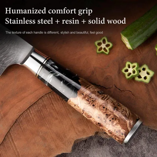 Vista 5 de ZZYY - Juego de cuchillos de cocina de acero de damasco, 9 piezas, cuchillo de chef japonés, cuchillo de cocina para pelar, mango de madera