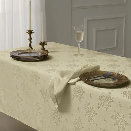 Vista 5 de Romanstile Mantel rectangular de jacquard, resistente al agua, elegante, con patrón floral de rosa damasco, mantel decorativo de poliéster lavable