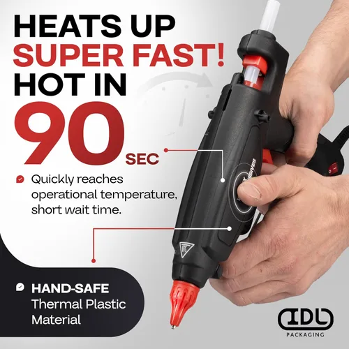 Vista 3 de IDL Packaging GG-220 Pistola de pegamento caliente industrial de 200 W de tamaño completo para barras de pegamento de 1/2 pulgada, calentamiento