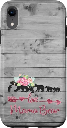 Vista 25 de Pink Floral Black Mama Bear Four Cubs on Vintage Gray Rustic Case for iPhone 17