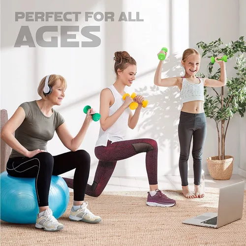 Vista 6 de Yes4All - Juego de mancuernas de neopreno con estante/3 pares de 3, 5 y 8 libras para cualquier entrenamiento de gimnasio en casa, antideslizantes