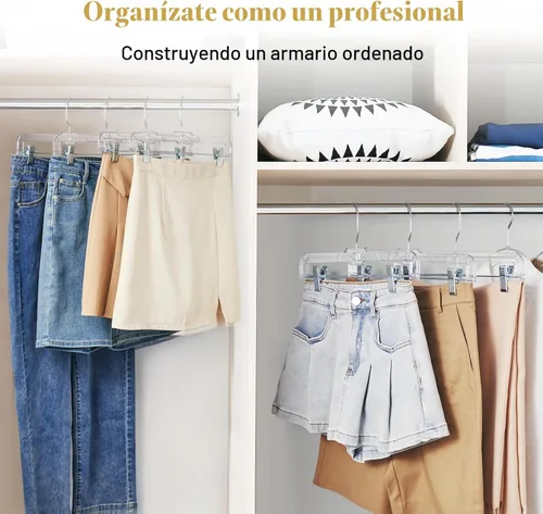 Vista 8 de HOUSE DAY Perchas transparentes para pantalones de 14 pulgadas con clips