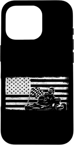 Vista 20 de iPhone 16 Go Kart Racing American Flag Vintage Case