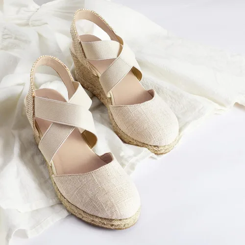 Vista 3 de mysoft Women's Closed Toe Crisscross Elastic Ankle Strap Platform Espadrille Wedge Sandals
