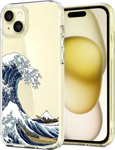Vista 16 de Unov for iPhone 15 Case, Clear with Design, Slim Fit Good Grip, Embossed Phone Case, Shockproof Protective Cover, Raised Camera Protection, Soft