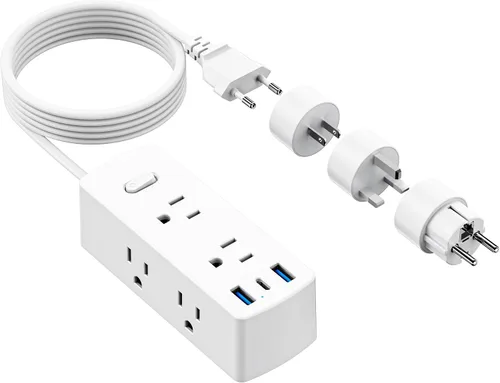 Vista 7 de Olcorife PD25W Mini adaptador de viaje, adaptador de corriente universal con 2 USB-C 1 USB-A, adaptador de enchufe internacional, esenciales