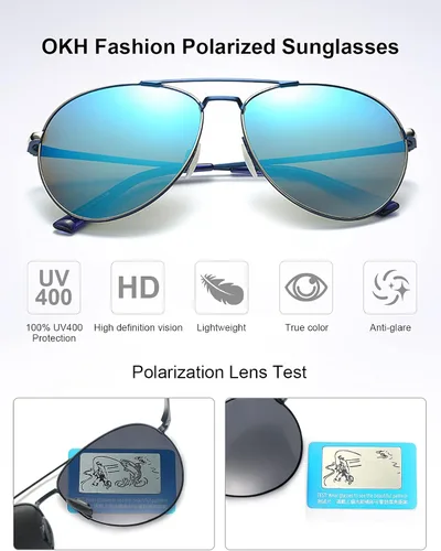 Vista 5 de OKH Aviator Gafas de sol polarizadas para hombres y mujeres 100 protección UV