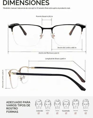 Vista 6 de ZanyLen Blue Light Blocking Glasses Men Computer Gaming Glasses Rectangle Metal Semi-rimless Frame