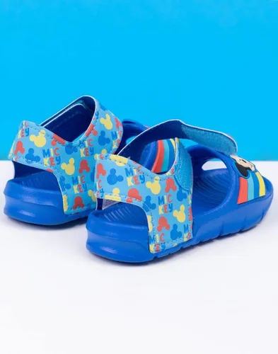 Vista 4 de Disney Mickey Mouse - Sandalias para niños Deslizadores para niños y niñas con correa de apoyo para niños pequeños Zapatos de piscina azules sin
