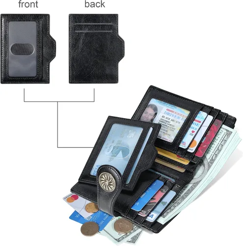 Vista 4 de Travelambo Rfid Wallet Mujeres Cuero Bifold Compacto Pequeña Cartera para Mujeres, Negro -, Compacto