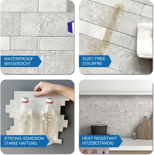 Vista 6 de Azulejo protector contra salpicaduras para cocina, despegar y pegar, acabado mate de piedra, pegatinas de azulejos para baño, panel de pared 3D