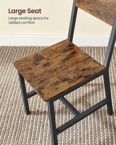 Vista 7 de VASAGLE Juego de 2 sillas de comedor, sillas de madera rústica con marco de acero metálico, fácil de montar, asiento cómodo, silla moderna de granja