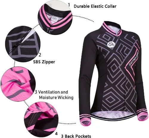 Vista 3 de ZEROBIKE Conjunto de pantalones de malla con relleno de gel 3D para mujer, transpirable, de manga larga, con protección UV