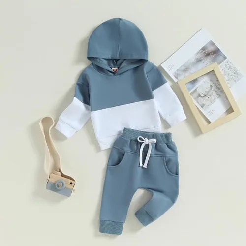 Vista 5 de Conjunto de ropa para bebé niño pequeño, sudadera con capucha y pantalones, trajes de bloque