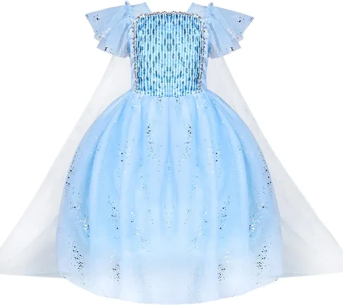 Vista 2 de TSIZFXI Elsa - Vestidos de princesa para niñas, fiesta de cumpleaños con accesorios de 3 a 8 años