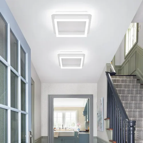Vista 3 de CANEOE Luz de Pasillo Cuadrada de 24W, Moderna Luz de Techo LED de Montaje al Ras, Luces de Acrílico Blanco Cerca del Techo para Dormitorio Comedor