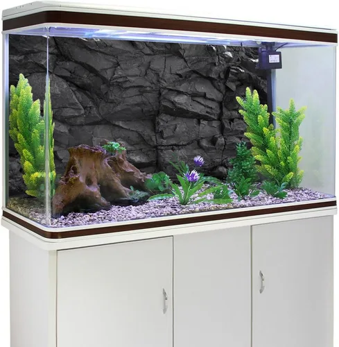 Vista 3 de AWERT Fondo de acuario de piedra de 24 x 12 pulgadas, fondo de pecera de roca negra, fondo de terrario rocoso de vinilo