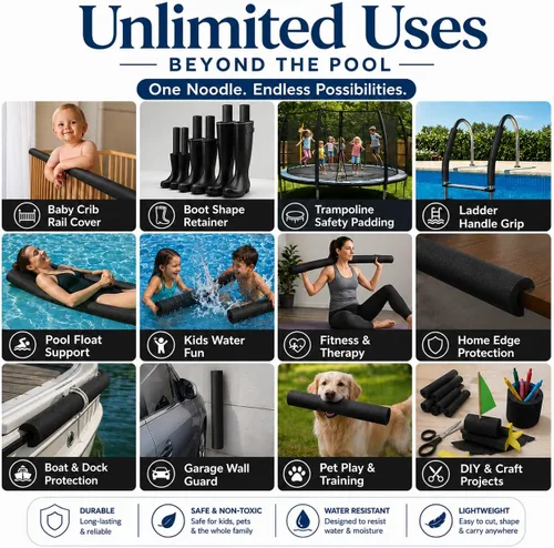 Vista 4 de Play22 Pool Noodles Foam - Extra Dense Foam Swim Noodles, Multi-Purpose Use Negro