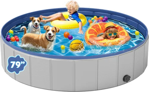Vista 8 de Piscina para perros grandes, piscina plegable de plástico para perros antideslizantes (XL - 63 x 12 pulgadas)
