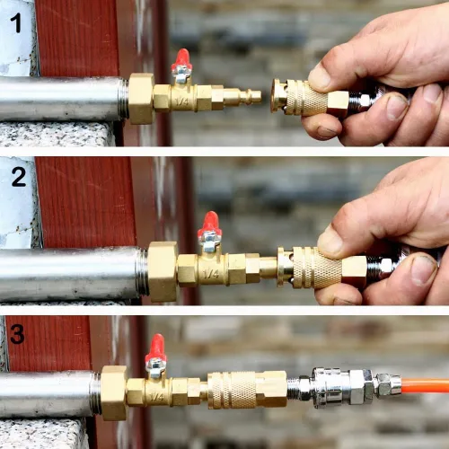 Vista 4 de Adaptador de Purga de Invierno para RV con Enchufe de Conexión Rápida de 1/4" y Rosca de Manguera de Agua de Jardín de 3/4" para Barco Cámper 2