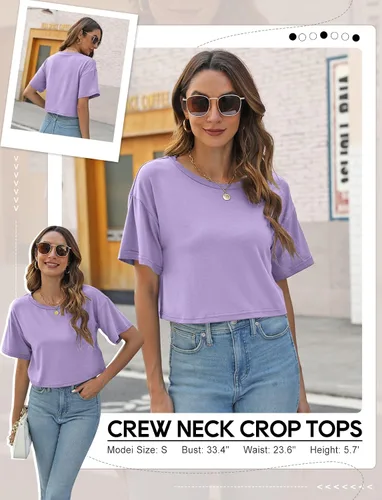 Vista 4 de TICTICMIMI Camisetas cortas de verano para mujer, manga corta, cuello redondo, camisetas básicas sin botones