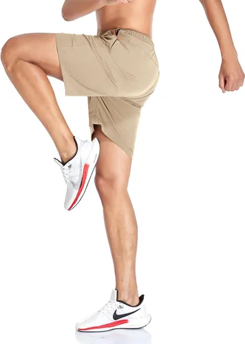 Vista 4 de Selovzz Pantalones cortos de gimnasio para hombre, de secado rápido, para correr, entrenamiento o entrenamiento casual, con bolsillos con cremallera