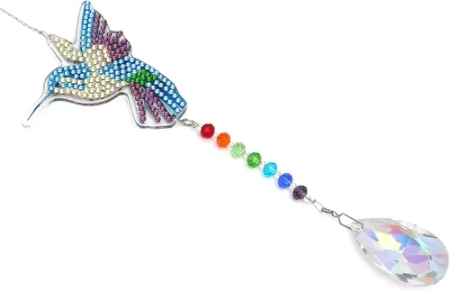 Vista 7 de Kit de atrapasoles de pintura de diamante de colibrí 5D para adultos y niños, diamantes de imitación de colibrí de cristal, arte de diamante