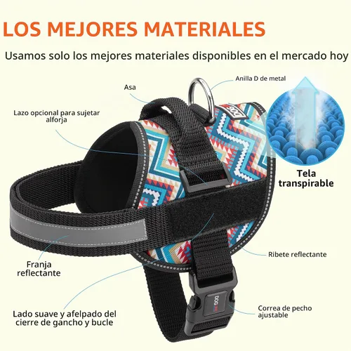 Vista 2 de Dogline Arnés para perro, chaleco reflectante ajustable sin tirones con asa para caminar, entrenar, transpirable, arnés sin estrangulamiento