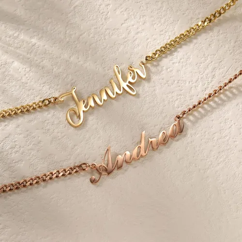 Vista 6 de Collar con nombre personalizado, collar con nombre personalizado con cadena de bordillo, collar con colgante chapado en nombre S925, regalo