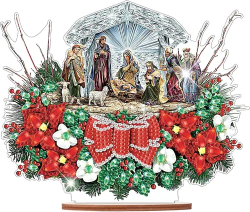Vista 26 de Kits de adornos de escritorio de pintura de diamante para adultos, ángel mamá, sosteniendo bebé, arte de diamante por números, decoraciones