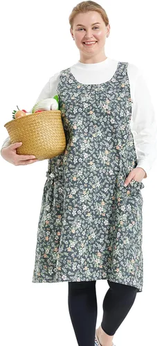 Vista 34 de Delantales grandes de talla grande para mujer con bolsillos de algodón y lino para hornear cocina