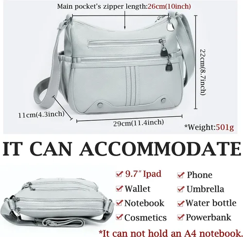 Vista 3 de Bolso de hombro de piel sintética suave para mujer, bolso cruzado con múltiples bolsillos, bolso mediano y espacioso, bolso de moda con asa superior