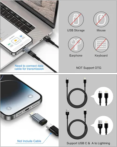 Vista 3 de Adaptador USB C a Lightning, paquete de 4, convertidor USB-C hembra a Lightning macho Type C to Lightning Adapter for iPhone 14 13 12 11 Pro Max