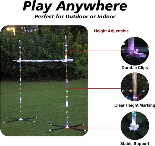 Vista 2 de OUTTOY Juegos de patio al aire libre para adultos y familia, juego de limbo 2 en 1, juego de discos voladores con luz, adecuado para patios