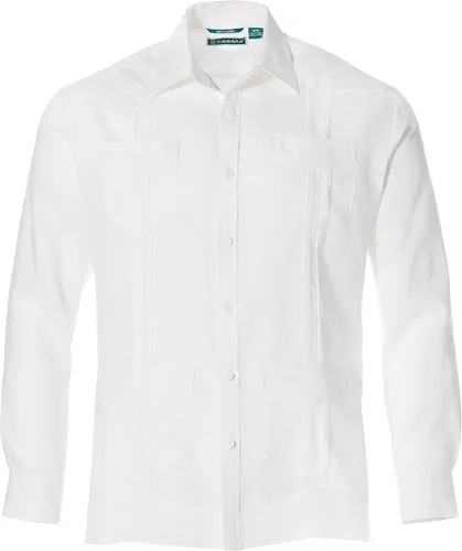 Vista 4 de Cubavera Camisa guayabera de manga larga con cuatro bolsillos y 100% lino para hombre (talla S-5x grande y alto)