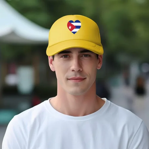 Vista 6 de Gorra de béisbol con diseño de bandera cubana con diseño de amor y espalda de malla