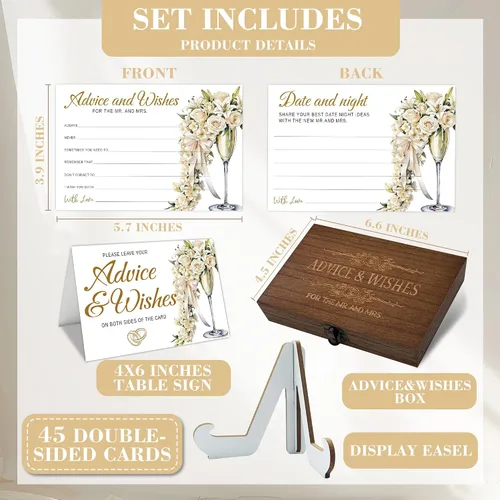 Vista 2 de Consejos y deseos para el señor y la señora - Tarjetas de consejos de boda de champán para decoraciones de despedida de soltera, buenos deseos
