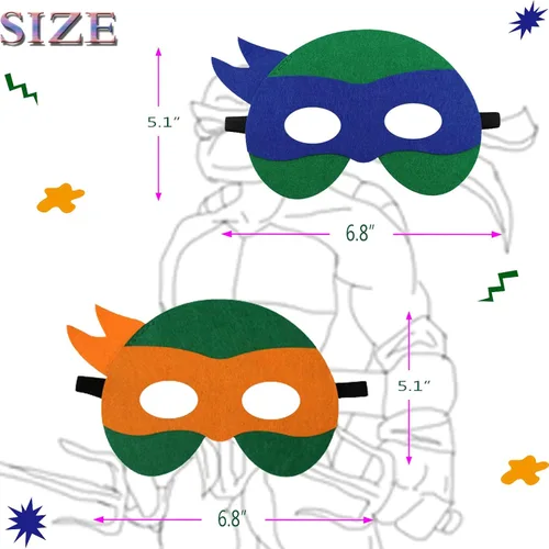 Vista 3 de Paquete de 24 máscaras de tortugas para niños, máscara de tortugas, suministros de fiesta de cosplay, máscaras de fiesta, disfraces de tortugas