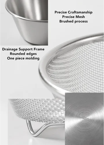 Vista 6 de Stainless Steel Colander, 16cm Portable Rice Washer Strainer Fruit Washing Bowl with Mixing Bowl for for Rice Pasta Spaghetti