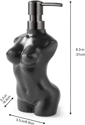 Vista 3 de Dispensador de jabón de cerámica, dispensador de líquido de loción de manos, recargable para decoración de cocina y baño (negro)