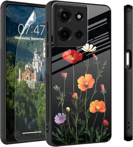 Vista 86 de Funda para Motorola Moto Edge 2022, cubierta trasera de vidrio templado con protector de pantalla, funda protectora a prueba de golpes para Motorola