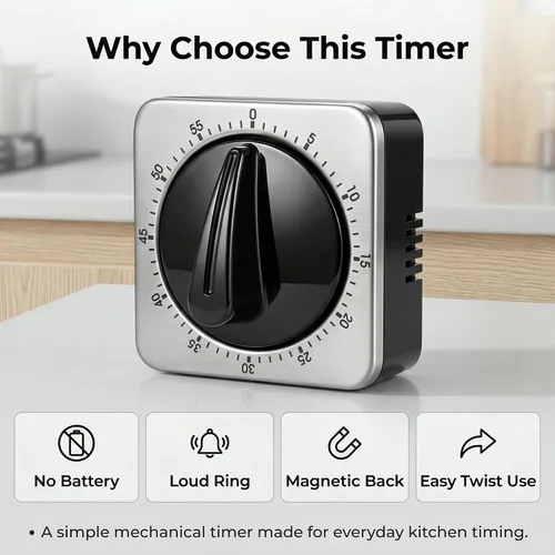 Vista 9 de Searon Temporizadores de cocina para cocinar, temporizador mecánico de cuerda con anillo fuerte, parte trasera magnética, no necesita batería