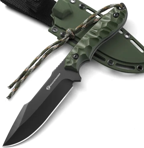 Vista 10 de DRACHENADER Cuchillo táctico de hoja fija (B-ER-DROP POINT), cuchillo de acero 5Cr14MoV de 5.04 pulgadas con mango de ABS, cuchillo de supervivencia