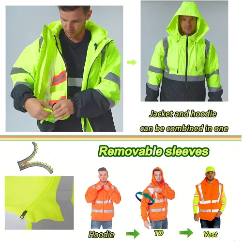 Vista 2 de Chaqueta reflectante de seguridad de alta visibilidad para hombres Hi Vis chaquetas de construcción Negro